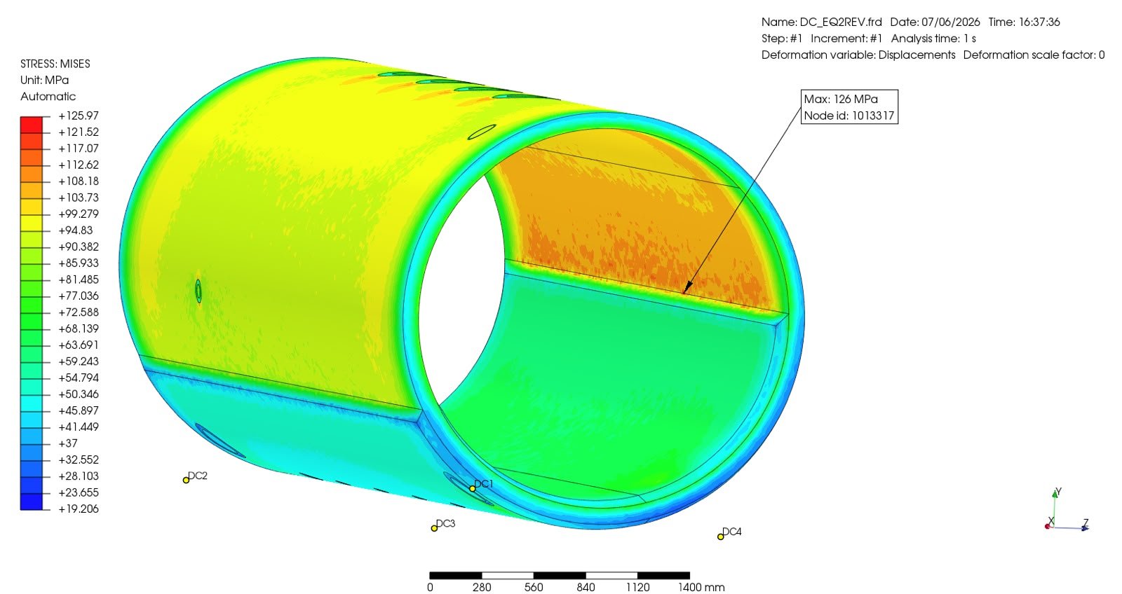Finite-element stress distribution result for an industrial vessel